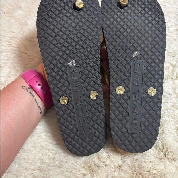 Michael Kors Gold and Brown Sandals with Logo Detail - Picture 3 of 3